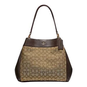 Coach Lexy Shoulder Bag F27579 Brown Signature Canvas Leather Trim